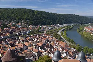 Horizon Over Land Prints: Germany, Wertheim. City overview near confluence of Tauber & Main River, view