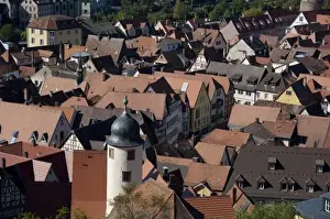 Wertheim Prints: Germany, Wertheim. Rooftop view of Wertheim from historic hilltop Hohenburg Castle