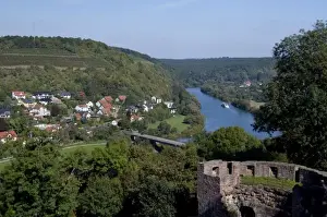 Germany, Wertheim. View near confluence of Tauber & Main River from hilltop ruins