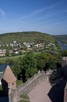 Germany, Wertheim. View near confluence of Tauber & Main River from hilltop ruins