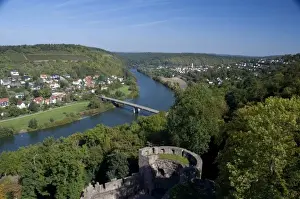 Germany, Wertheim. View near confluence of Tauber & Main River from hilltop ruins