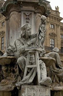 Wurzburg Prints: Germany, Wurzburg. Bishops Residence, historic fountain