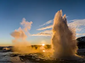 Smoke Prints: The geysir Strokkur in the geothermal area Haukadalur part of the touristic route