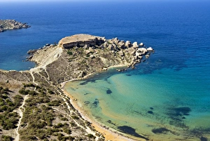 Malta Prints: Ghajn Tuffieha Bay, Aerial View, Malta Island, Republic of Malta