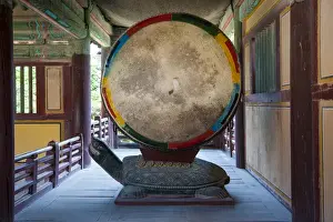 Giant Prints: Giant drum in the Bulguksa temple, Unesco world heritage sight Gyeongju, South Korea