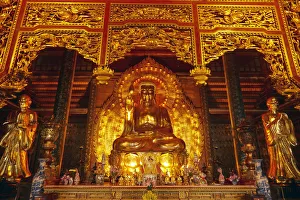 Prints of Giant golden Buddha, Bai Dinh Buddist Temple Complex, near Ninh Binh, Vietnam Images Dated 2018 June: Giant golden Buddha, Bai Dinh Buddist Temple Complex, near Ninh Binh, Vietnam