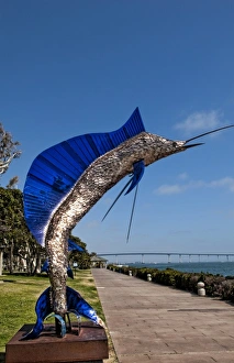 Images Dated 2027: Giant marlin statue on Seaport Village pier, San Diego Bay, California
