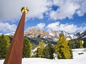 Dolomite Prints: Giant sundial. Geisler mountain range in the dolomites of the Groden Valley or Val