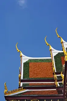 Grand Palace Prints: Gilded rooftop architecture of the Royal Pantheon or Prasat Phra Thep Bidon, Wat Phra Kaeo