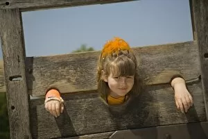 Girl (age 6) in stockade, Colonial Williamsburg Historic Area, Williamsburg, Virginia