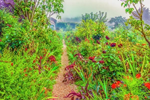 Giverny Prints: Giverny, France. Wide angle landscape view of Claude Monet's house and flower gardens in the village of Giverny