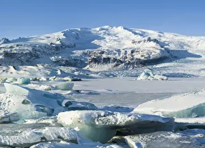 Vatnajokull Prints: Glacier Fjallsjoekull and frozen glacial lake Fjallsarlon in Vatnajokull National Park
