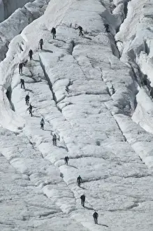 Nordic Prints: Glacier hikers wind through the blue ice crevices and over snow fields of Folgefonna Glacier