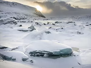 Iceland Gallery: Glacier Svinafellsjoekul in the Vatnajoekull NP during winter. The glacier front