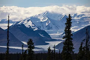 Prints of Glenn Highway, Knik Glacier, Chugach mountains, Alaska, USA Images Dated 2020 March: Glenn Highway, Knik Glacier, Chugach mountains, Alaska, USA