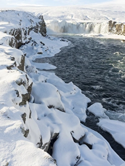 Godafoss one of the iconic waterfalls of Iceland during winter. europe, northern europe