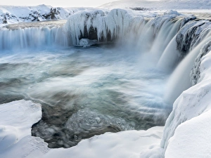 Images Dated 1st March 2015: Godafoss one of the iconic waterfalls of Iceland during winter. europe, northern europe