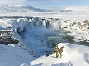 Images Dated 1st March 2015: Godafoss one of the iconic waterfalls of Iceland during winter. europe, northern europe