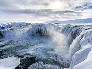 Godafoss one of the iconic waterfalls of Iceland during winter. europe, northern europe