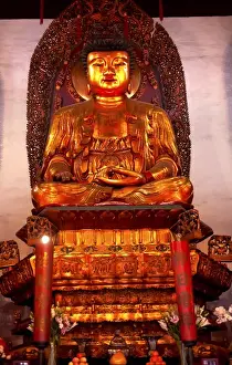 Golden Prints: Gold Buddhist Statue Jade Buddha Temple Jufo Si Shanghai China Most famous buddhist