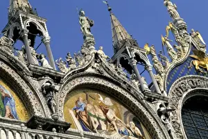 Rialto Prints: Detail of golden artwork of St. Marks Church in San Marcos Plaza in Venice Italy
