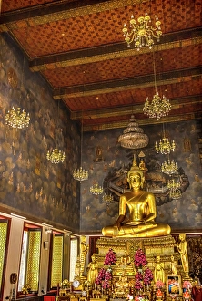 Images Dated 25th April 2024: Golden Buddha in main hall Buddhist temple