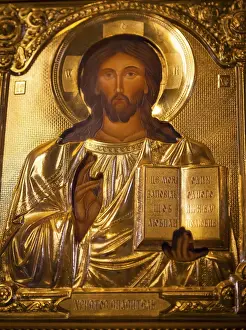 Basilica Prints: Golden Jesus Icon Basilica Saint Michael Monastery Cathedral Kiev Ukraine