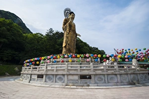 Korean Prints: Golden Maitreya Statue, Beopjusa Temple Complex, South Korea