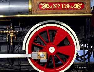 Steam Engine Prints: GOLDEN SPIKE NATIONAL HISTORIC SITE, UTAH. USA. Detail, drive wheel under cab of
