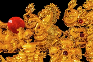 Images Dated 25th April 2024: Golden statues, Wat Ratchanatdaram, Bangkok, Thailand