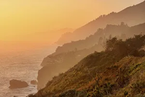 Seastack Prints: Golden Sunset on Big Sur Coastal Cliffs, California, USA