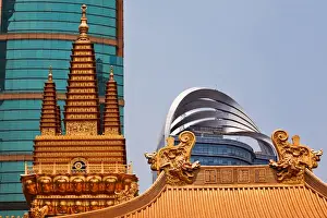 Shanghai Prints: Golden Temples Dragons Roof Top Jing An Tranquility Temple Shanghai China Richest