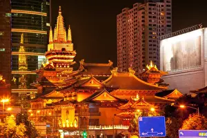 Shanghai Prints: Golden Temples Roof Top Jing An Tranquility TempleCentral Shanghai, China