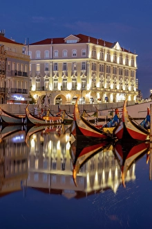 Fishing Boat Prints: Gondola style fishing tour boats in canal in Aveiro, Portugal