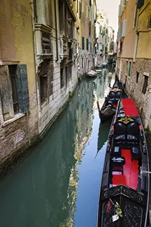 Watercraft Prints: Gondolas and canal, Venice, Veneto, Italy