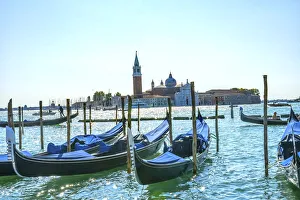 Bell Tower Prints: Gondolas San Giorgio Maggiore Church, Venice, Italy. 16th Century Benedictine Church
