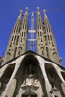 The Goudi designed Sagrdada Familia Cathedral in Barcelona, Spain