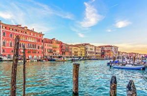 Grand Canal Prints: Grand Canal, Venice, Italy. Wide angle landscape view of the colorful