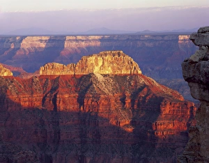 Grand Canyon National Park, Arizona, USA. Mencius Temple at sunset. View from near Point Sublime