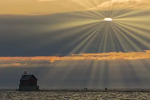 Images Dated 1st August 2020: Grand Haven Lighthouse and pier at sunset, Grand Haven, Michigan
