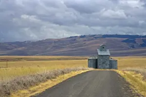 Gravel Prints: Gravel Road leading up to Grain elevators in Eastern Oregon off of Hwy. 395 south