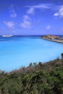 Great Bay Beach in Philipsburg with Cruise ship in St Maarten Caribbean