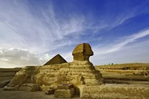 The Great Sphinx of Giza, a half lion half human statue, on the Giza Plateau on the
