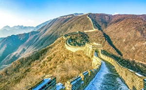 Long Prints: Great Wall, China. Wide angle landscape view of the snow covered Great Wall Of China