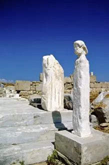 Greece, Aegean Sea, Delos. Marble statues along the Sacred Way