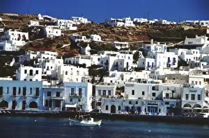 Port City Prints: Greece, Aegean Sea, Mykonos. Typical white buildings on the island of Mykonos