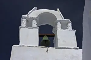 Greek Orthodox Prints: Greece, Amorgos, Chora. Greek Orthodox church steeple in traditional Cycladic style