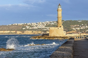 Hania Prints: Greece, Crete, Chania harbor, old town. Chania Lighthouse