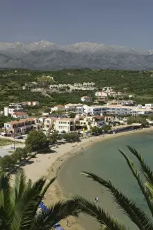 GREECE-CRETE-Hania Province-Almyrida: Kalyvia Bay Resort Town Beach View