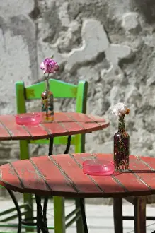GREECE, CRETE, Hania Province, Hania: Colorful Cafe Table
